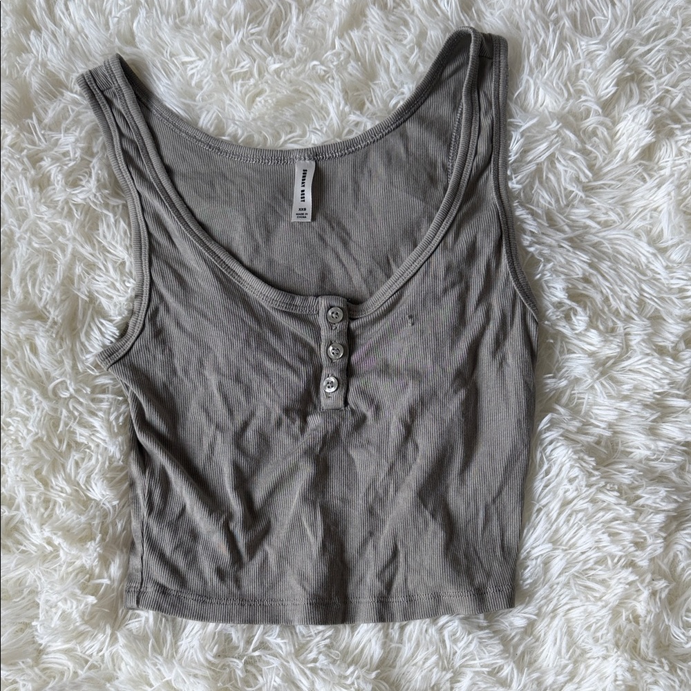 Aritzia Ribbed Henley Cropped Tank - Taupe Gray
